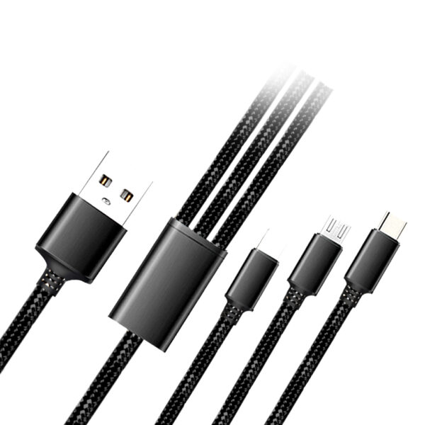 Cablu 3in1 Impletit Incarcare Si Date Micro Usb Usb Type C Lightning Black 1