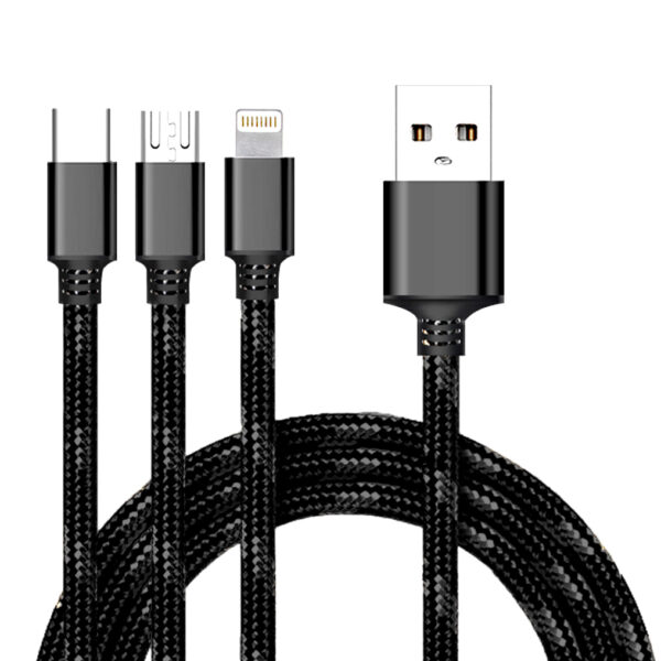 Cablu 3in1 Impletit Incarcare Si Date Micro Usb & Usb Type C & Lightning Black