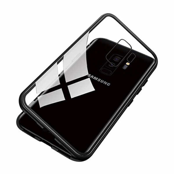 Husa bumper aluminium magnetic 360 cu spate de sticla securizata samsung galaxy a9 2018 a920 black 1
