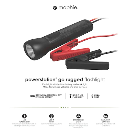 Starter Auto Mophie Powerstation Go Rugged Multifunctional Lanterna Cu Functie Sos Si Powerbank 9900mah Negru 3