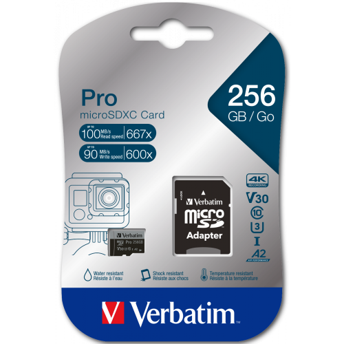 Verbatim Pro Microsdxc U3 256gb With Adapter 47045 1