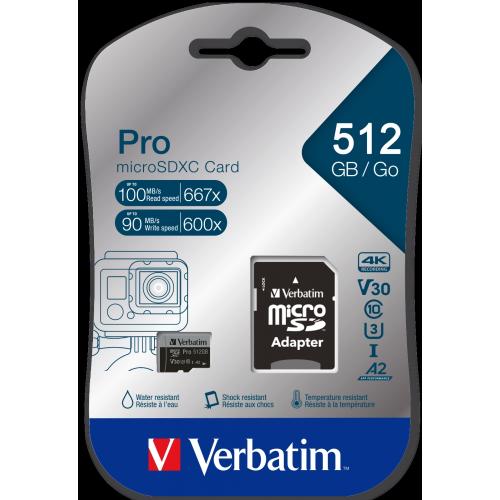 Verbatim Pro Microsdxc U3 512gb With Adapter 47046 1