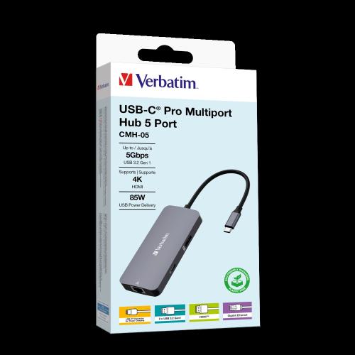 Verbatim Usb C Pro Multiport Hub Cmh 05 Hdmi Rj45 2 X Usb A Usb C 32150 1