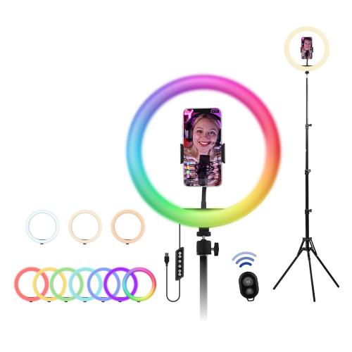 Tnb Influence 12 Led Ring Light In White And Rgb Light Tripod For Studio Black Inledstudrgb 1